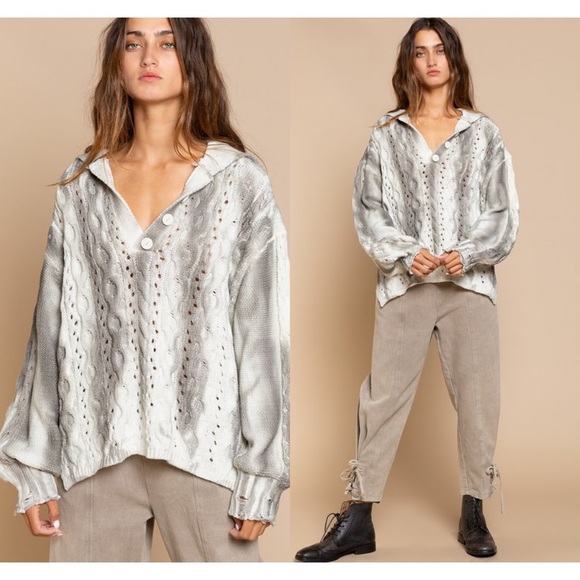 🌪POL HAND DIP DYED GREY MULTI SWEATER - Picture 2 of 9